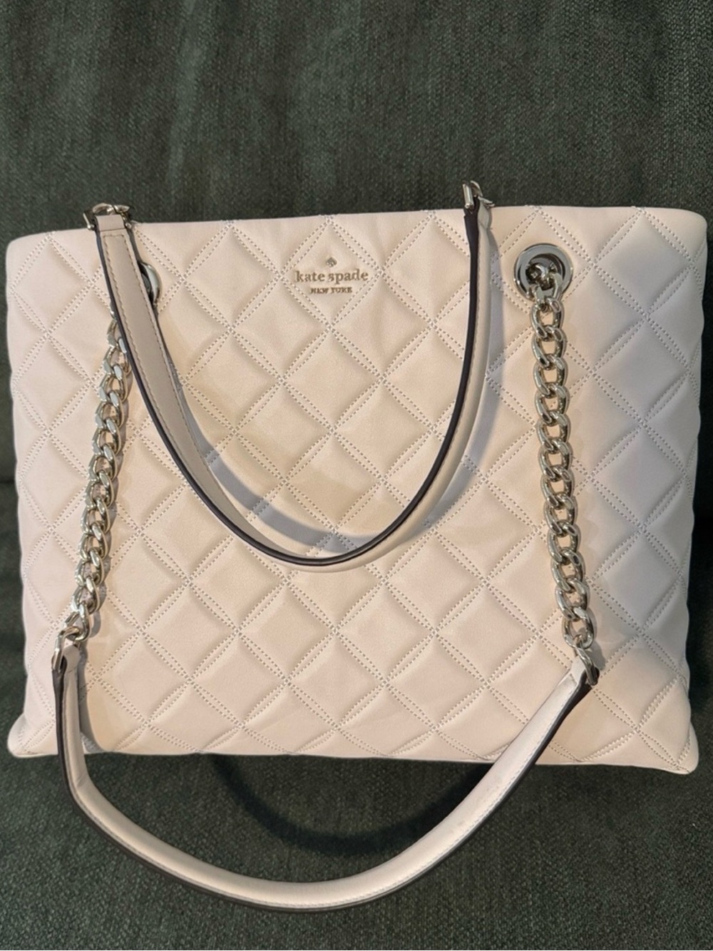 kate spade White Quilted Chain-Handle Tote